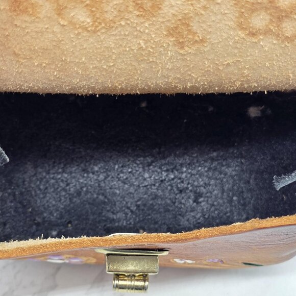 Small Mexican Leather Crossbody Bag Mini Brown Floral Butterfly Tooled Boho - Picture 4 of 10